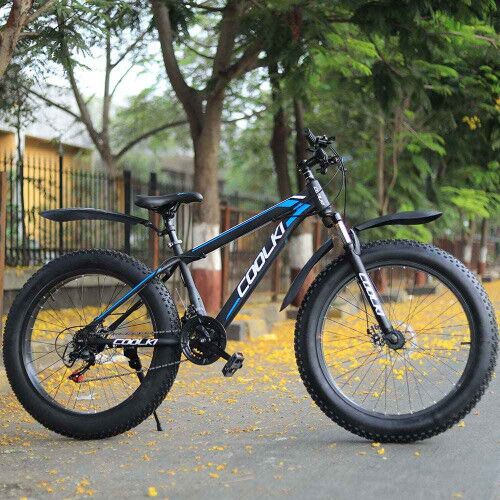 COOLKI SS026 Fat Tyre Cycle For Kids and Adults 26T Shimano Multi Speed  Gears In Steel Body (Black Blue)